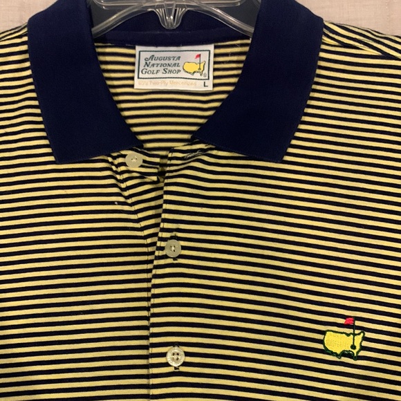 Large Augusta National Golf Shop Yellow/Navy Striped Polo - Picture 3 of 6